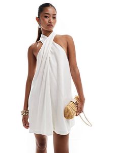 Pretty Lavish halter mini shift dress in white | ASOS Chic White Halter Neck Mini Dress, Elegant Halter Neck Dress For Day Out, Elegant Halter Dress For Day Out, Chic White Backless Halter Dress, Chic White Halter Dress For Night Out, White Halter Neck Dress For Night Out, White Backless Halter Dress For Day Out, Elegant Summer Halter Mini Dress, Elegant Mini Halter Dress For Summer