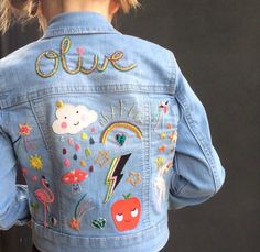 Denim Jacket Ideas, Denim Jacket With Patches, Blue Budgie, Customised Denim Jacket, Jean Jacket Patches, Jacket Diy, Jacket With Patches, Kids Denim Jacket, Diy Denim Jacket