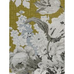 an area rug with flowers and leaves in grey, green, yellow and white colors