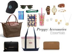 Essentials for a Preppy College Closet: Broken down by Category - Preppy Accessories Essentials Preppy Handbags, Monogram Hat, Latest Dress For Girls, Lady Accessories, Preppy Life