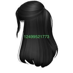 the back of a woman's head with long black hair and green letters on it