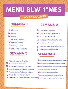 a menu with the names of different types of items in spanish and english on it