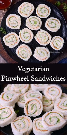 an image of vegetable pinwheel sandwiches on a black plate with the title overlay