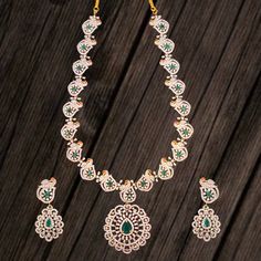 Most Gorgeous Gold Plated Diamond Replica Necklace With Screw Back Earrings. It's Give you A simply superb South Indian looks Festive Bollywood Cubic Zirconia Necklace, Festive Heavy Cubic Zirconia Necklace, Traditional Hand-set Cubic Zirconia Emerald Necklace, Bollywood Style Cubic Zirconia Necklace With Stone Work, Bollywood Style Necklace With Stone Work In Cubic Zirconia, Bollywood Style Necklace With Cubic Zirconia Stone Work, Bollywood Style Necklaces With Intricate American Diamond Design, Cutdana Cubic Zirconia Necklace For Gifts, American Diamond Cutdana Necklaces As Gifts