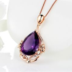 SPECIFICATIONS Style: TRENDY Metals Type: Rose Gold Main Stone: Amethyst Item Weight: 0.01 Fine or Fashion: Fine Rose Gold Necklace Wedding, Amethyst Jewelry Necklace, Tear Drop Pendant, Pretty Jewelry Necklaces, Sparkle Necklace, Amethyst Gold, Drop Pendant Necklace, Amethyst Jewelry, Amethyst Necklace