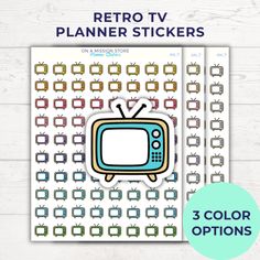 the retro tv planner stickers are available for use on any stationery or other items