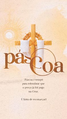 an advertisement for a coffee shop with two cups on the cross and sunburst in the background