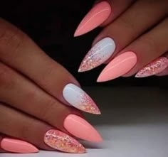 Salmon Nails, Color For Nails, Best Acrylic Nails, Gorgeous Nails, Cute Acrylic Nails, French Nails, Glue On Nails, Winter Nails