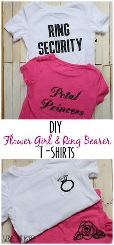 three different shirts with the words ring security, flower girl and ring bearer on them