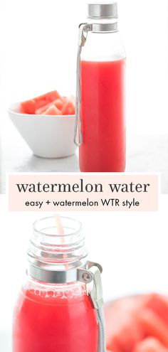 watermelon drink in a glass bottle with a straw