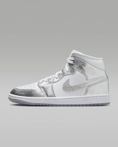 Condition: Brand new with lidless box Size: US Women's 11 Gray And White Jordans, Jordan Shoes For Women, Michael Jordan Shoes, Air Jordan 1 Mid Se, Nike Air Jordan 1 Mid, Silver Sneakers, Black And White Shoes, Purple Shoes, Womens Jordans