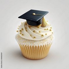 a cupcake with a graduation cap on top