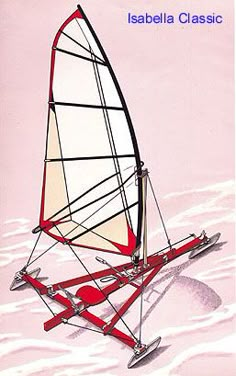 an image of a sailboat on the water with its sails down and one person riding it