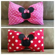 two pillows with minnie mouse ears on them