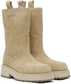 Mid-calf suede boots in beige. · Square toe · Pull-loops at collar · Grained leather lining · Stacked foam rubber midsole · Treaded rubber outsole · Heel: H2 in Supplier color: Cream suede Mid Calf Suede Boots, Beige Square, Eckhaus Latta, Accessories For Women, Luxury Streetwear, Mid Calf, Designer Fashion, North America