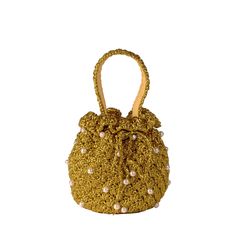 bucket pearls of gold suryo design Gold Pouch-shaped Bucket Bag For Evening, Gold Pouch-shape Evening Bucket Bag, Gold Evening Bucket Bag, Gold Pouch Bucket Bag Gift, Gold Pouch Bucket Bag As Gift, Elegant Gold Pouch Bucket Bag, Chic Gold Handwoven Shoulder Bag, Gold Handheld Bucket Bag For Evening, Luxury Gold Straw Bag