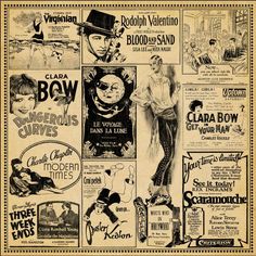 an old movie poster with many different ads