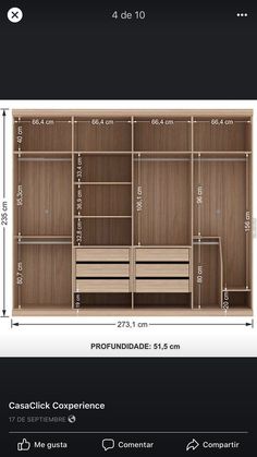 an image of a closet with measurements for the doors and drawers on each side, along with