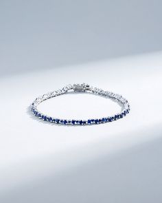 Suzanne Kalan La Fantaisie Cosmic Dark Blue Sapphire Tennis Bracelet in 18k white gold Sapphire Tennis Bracelet, Blue Sapphire Bracelet, Box Clasp, Sapphire Bracelet, Jewelry Tray, The Night Sky, Tennis Bracelet, Princess Cut, Night Sky