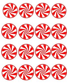 several red and white candy canes are arranged in rows on top of each other