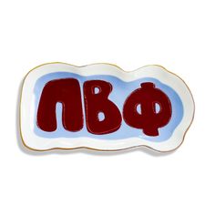 a white plate with red letters and a dollar sign on the bottom that says nbq