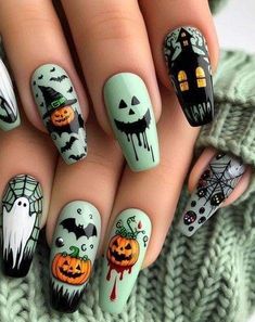 Vernis Halloween, Summerween Nails, Desain Salon Kuku, Idol Nails, Nail Halloween, Classy Nail Art Ideas, Holloween Nails, October Nails