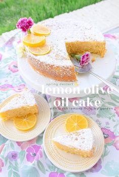 a lemon olive oil cake on a table