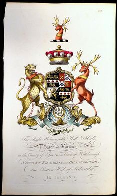 an old coat of arms with two deers and a crown on top of it