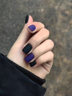 Short Painted Nails Simple, Black And Purple Nails Short, Asexual Nails, Purple And Black Nail Ideas, Purple And Red Nails, Purple Black Nails, Rocker Nails, Black And Purple Nails