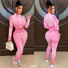 Cute Activewear Sets Pink Fitted Long Sleeve Activewear, Fitted Pink Long Sleeve Activewear, Trendy Fitted Pink Sets, Pink Fitted Sports Sets, Pink Fitted Workout Set, Fitted Pink Workout Set, Pink Fitted Workout Sets, Trendy Fitted Pink Activewear, Trendy Pink Long Sleeve Activewear