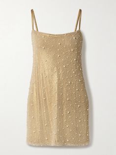 Sara Cristina's 'Mare' mini dress is saturated in lustrous beads and pearls making it the perfect option for beach getaways or summer nights in the city. Made from shimmering gold tulle, it's designed for a slightly loose fit and has a full jersey lining for added coverage. Nights In The City, Gold Tulle, Tulle Mini Dress, Beach Getaways, Embellished Dress, Gold Dress, Clothes Collection, Summer Nights, Fashion Bracelets