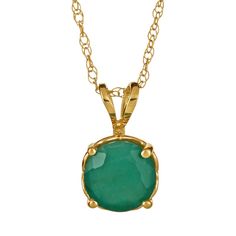 This stunning emerald pendant will be a favorite for years to come. Pendant Details: Pendant length: .5 in. Necklace length: 18 in. Clasp: spring-ring Metal: 14k gold Features: open-worked butterfly setting Stone Details: Stone type: genuine emerald Total weight: 1 1/2 ct. Cut: round Setting: prong Size: 18". Color: Green. Gender: female. Age Group: adult. Gold Emerald Necklace, Emerald Pendant, Emerald Necklace, Emerald Stone, Emerald Jewelry, 14k Gold Ring, Styles Fashion, Necklace Length, Spring Rings