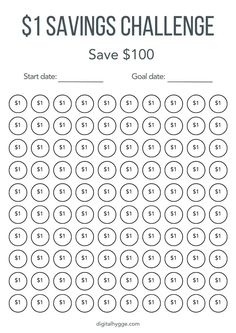 a printable worksheet for the $ 1 savings challenge, with numbers on it