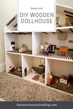 a doll house with the words diy wooden dollhouse above it