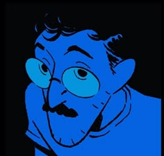 a blue man with glasses and a mustache