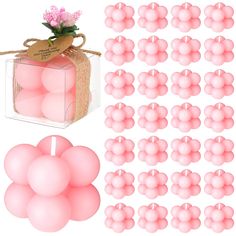 pink balloons in a clear box and tied with jumbo ballons for the centerpieces