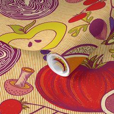 an artistically designed wallpaper with various fruits and vegetables