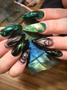 Green Witch Nails, Forest Queen, Witch Nails, Boho Nails, Teal Nails, Queen Nails, Green Witch, Green Nails, Nails Nails