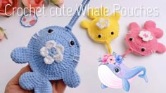 crochet cute whale and dolphin key fobs made to look like stuffed animals