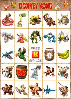 an image of a game board with many different characters on it and the words donkey kong