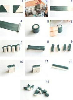 the steps to make an origami sculpture with green and white paint on it