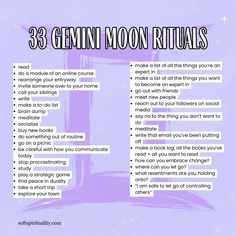 a purple poster with the words 33 gerni moon rituals written below it