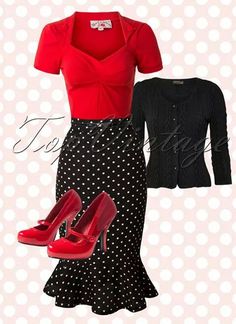 . Betty Boop Outfit Ideas, Red Polka Dot Top Outfit, Rockabilly Fashion Casual, 1950s Rockabilly Fashion, 50s Rockabilly Fashion, Polka Dot Skirt Outfit, Rock A Billy Fashion, Stile Pin Up, Plus Size Rockabilly