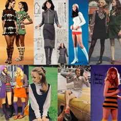 many different pictures of women in dresses and boots, including one wearing knee high socks