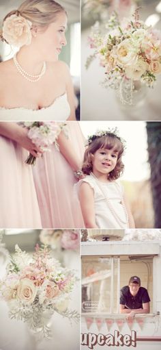 the bride and her flower girl are getting ready to walk down the aisle