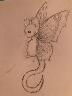 a drawing of a mouse with a butterfly on its back