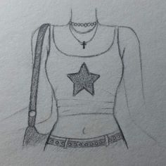 a drawing of a woman's shirt with a star on the chest and belt around her waist