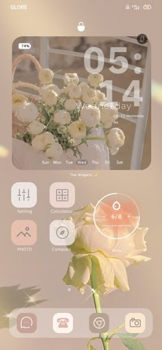 an iphone screen with flowers on it, and the time displayed in the bottom right corner