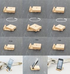 the instructions for how to make a cell phone holder out of wood and plywood