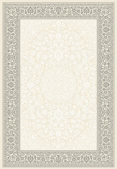 a beige and white rug with an ornate border